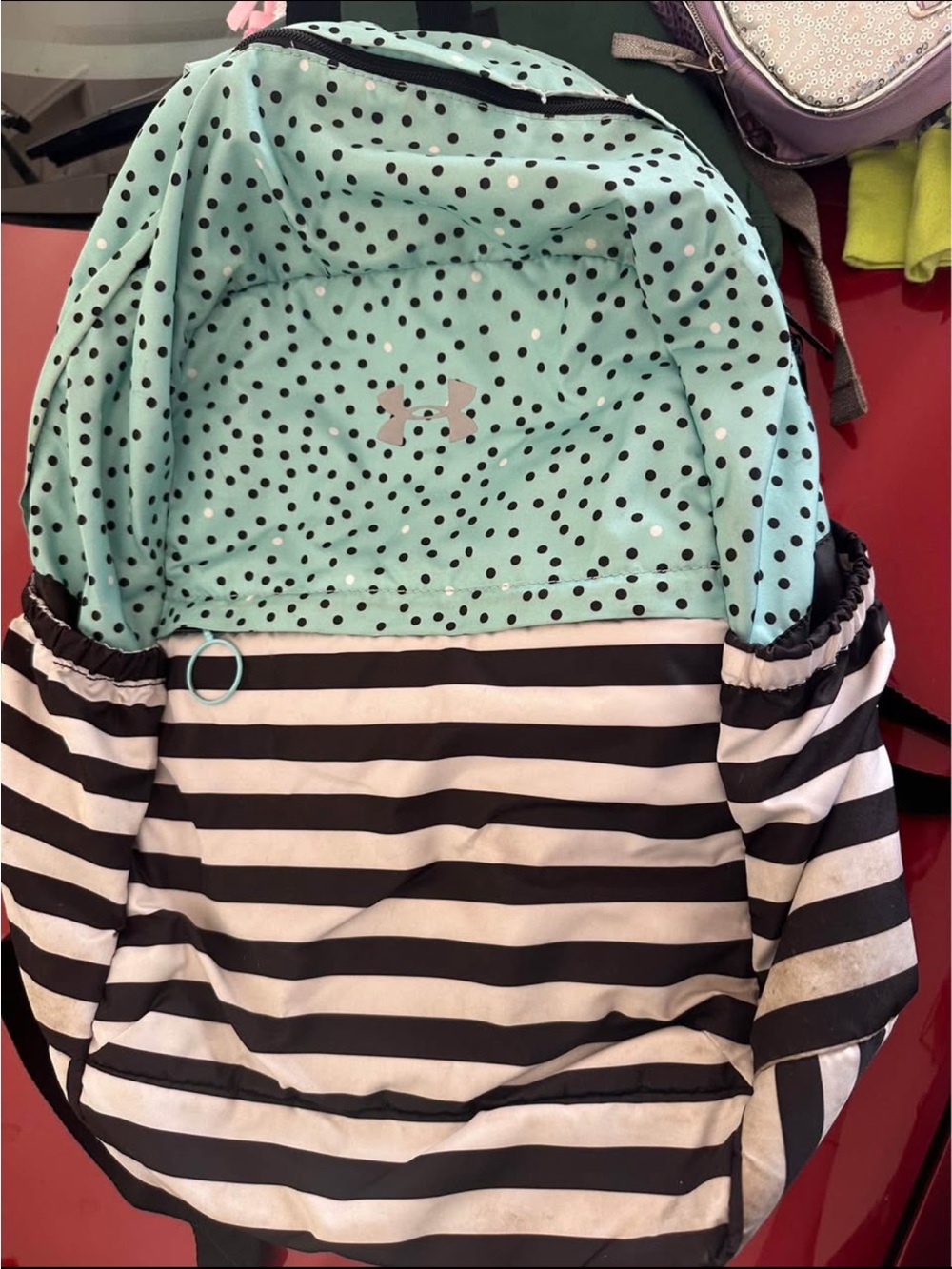 Under Armour Mint Green Polka Dot & Black Striped Backpack